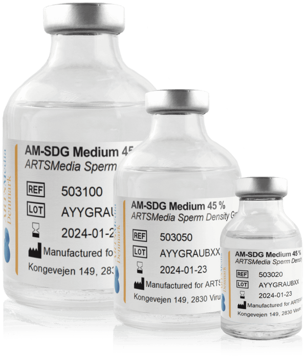 ARTSMedia Sperm Density Gradient Medium 45%; 20 ml, 50 ml, and 100 ml glass bottles, individually packed, provided sterile.