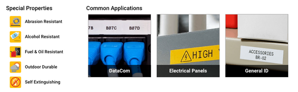 Image of special properties for Self-Laminating Vinyl Wrap Around Labels with Ribbon for M21 Printers - 1.25"