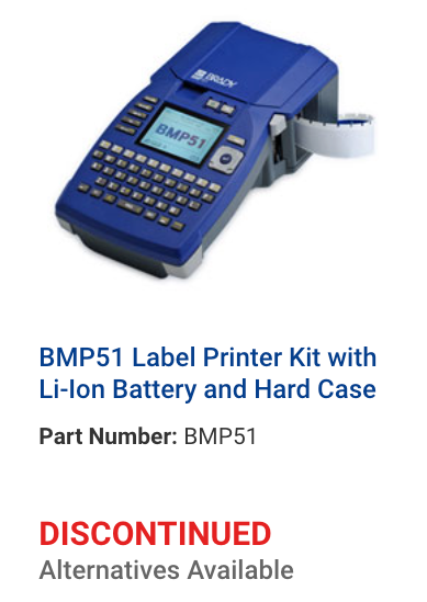 BMP51 Label Printer and Kit with Li-Lon Battery and Hard Case DISCONTINUED Alternatives Available look up M510 Label Printer for the alternative.