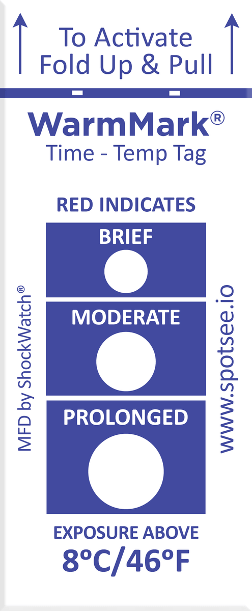 SpotSee, WarmMark Ascending Time-Temp Indicator; WarmMark Short-Run 8C/46F