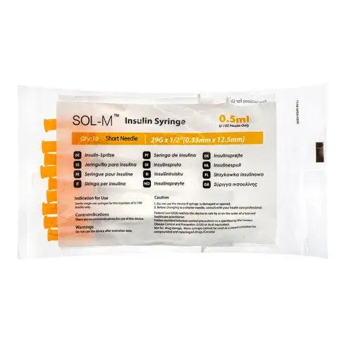 Sol M, Standard Insulin Syringe; Sol-M 1ml Standard Insulin Syringe 29G x 1/2" (12.5mm)