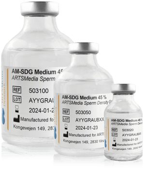 ARTSMedia Sperm Density Gradient Medium 45%; 20 ml, 50 ml, and 100 ml glass bottles, individually packed, provided sterile.