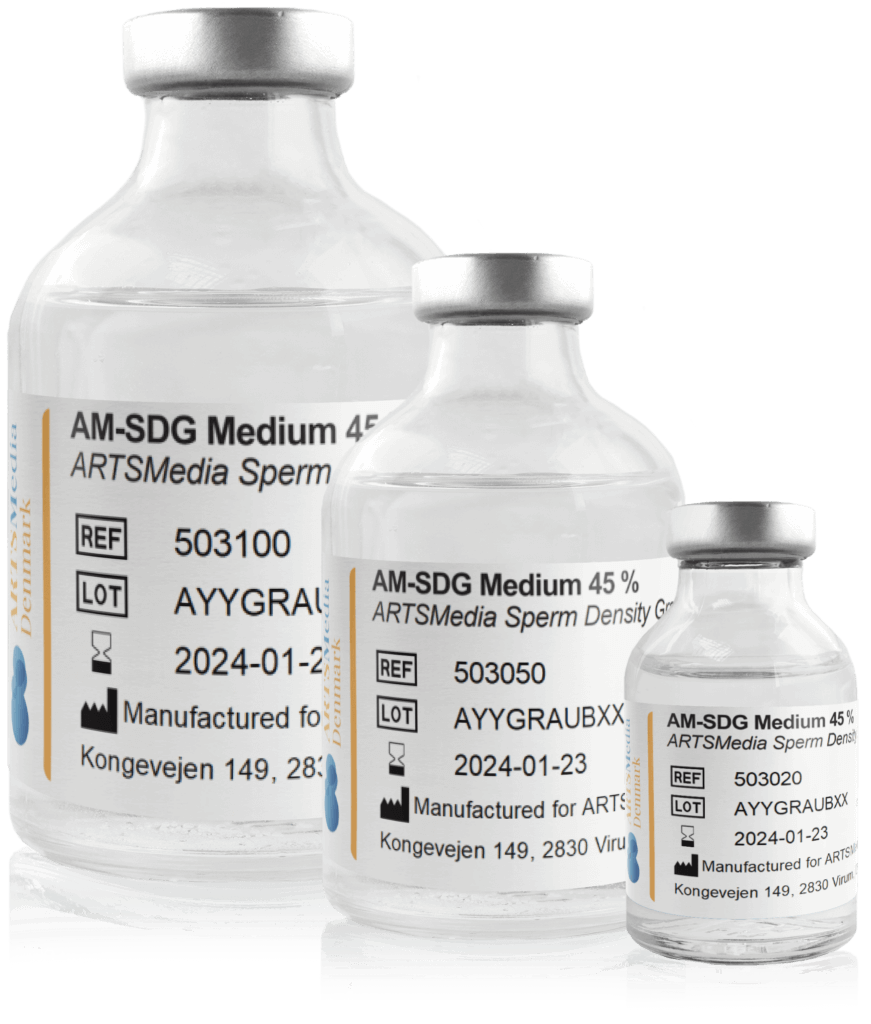 ARTSMedia Sperm Density Gradient Medium 45%; 20 ml, 50 ml, and 100 ml glass bottles, individually packed, provided sterile.