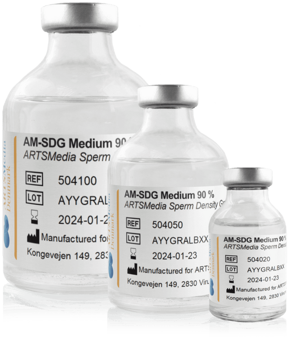 ARTSMedia Sperm Density Gradient Medium 90%; 20 ml, 50 ml, and 100 ml glass bottles, individually packed, provided sterile.