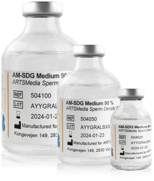 ARTSMedia Sperm Density Gradient Medium 90%; 20 ml, 50 ml, and 100 ml glass bottles, individually packed, provided sterile.