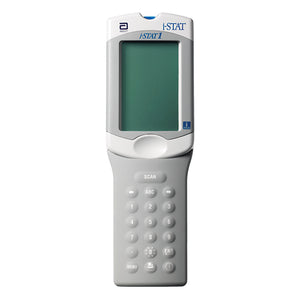 Handheld white and grey electronic device labeled 'i-STAT 1' on a white background