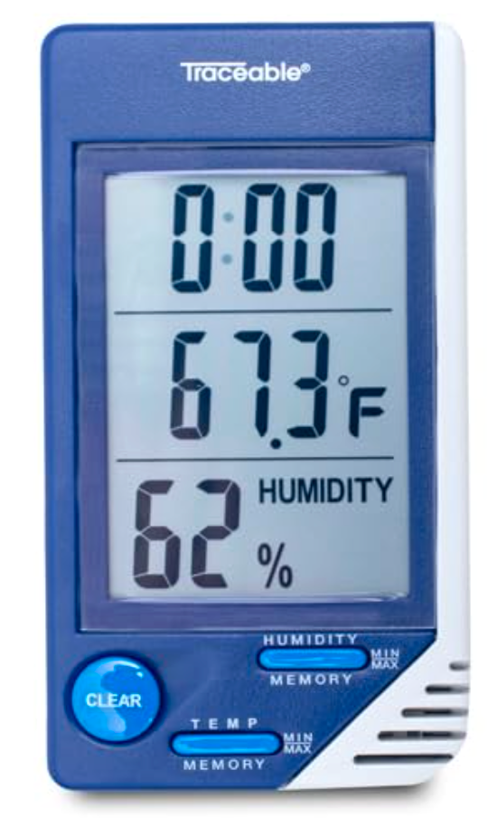 TRACEABLE - Thermometer w/ Clock, Humidity Monitor, & Calibration (part# 4040)