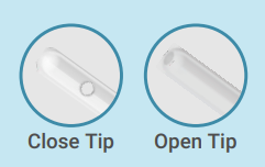 Allwin Medical FLEXI Intra Uterine Insemination Catheter Close and Open Tip comparison on a blue background