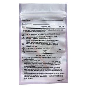 Apex Medical Male-Factor Pak for Semen Sample Collection Bag backside information on a white background