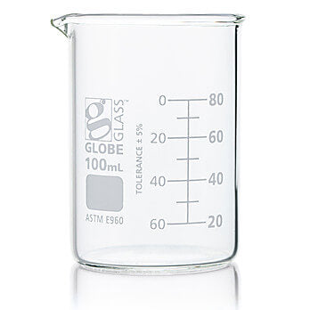 Beaker, Globe Glass, Low Form Griffin Style 100ml