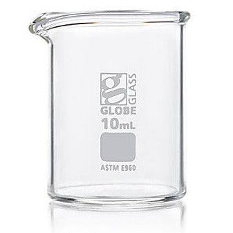 Beaker, Globe Glass, Low Form Griffin Style 10ml