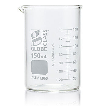 Beaker, Globe Glass, Low Form Griffin Style 150ml
