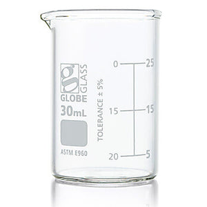 Beaker, Globe Glass, Low Form Griffin Style 30ml