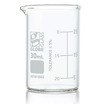 Beaker, Globe Glass, Low Form Griffin Style 30ml