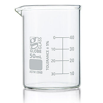 Beaker, Globe Glass, Low Form Griffin Style 50ml