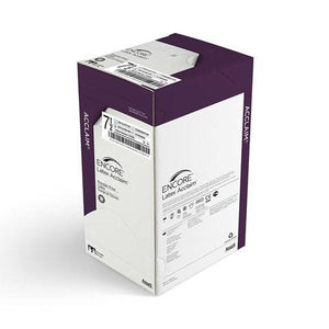 ENCORE® Latex Acclaim Gloves Box Size 7.5, purple and white box on white background
