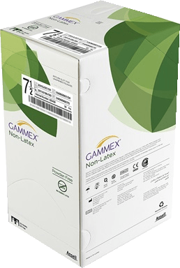 GAMMEX® Non-Latex Neoprene Gloves - Sterile Surgical Gloves Box, vertical box with white and green