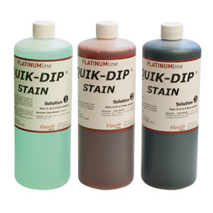 PlatinumLine® Quik Dip® Green, Red & Blue Hemotology Stain Set (32 oz each)