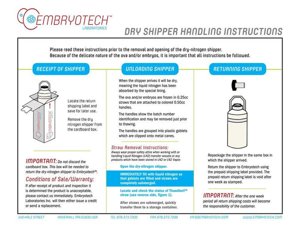Mouse Embryos - Dry Shipper Handling Instructions